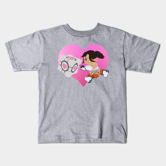 Chell Crossing - Companion Cube Kids T-Shirt by JPenfieldDesigns